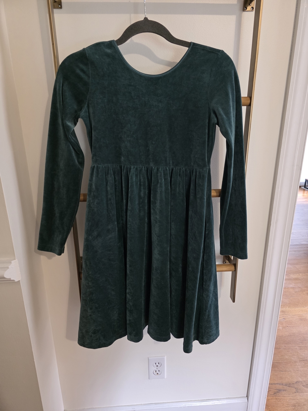 Hanna Andersson Girls' Velvet Long Sleeve Dress in Deep Teal